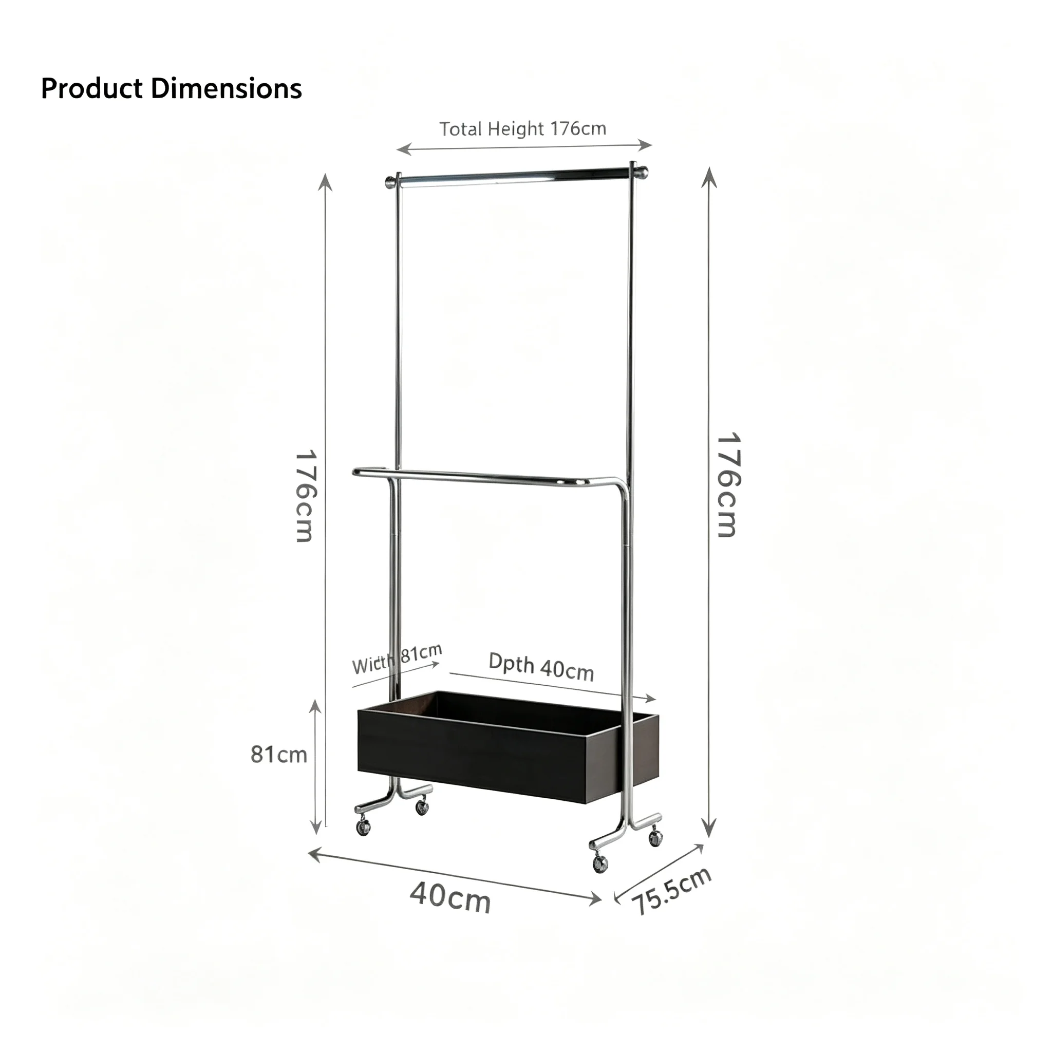Coat Rack with Wheels Removable Bedroom Floor-to-ceiling Household Storage Rack Living Room Clothes Rack Double Layer