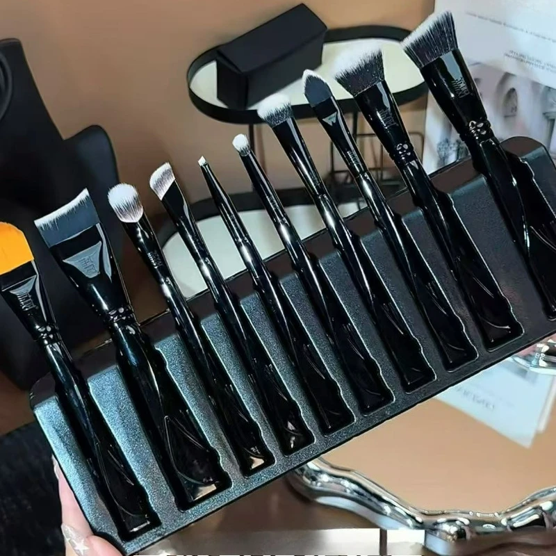 Lishu 10PCS Makeup Brush Set - Ultra Soft Eye Shadow Foundation Highlight Contour Dark Punk Makeup Brush Kit Tool