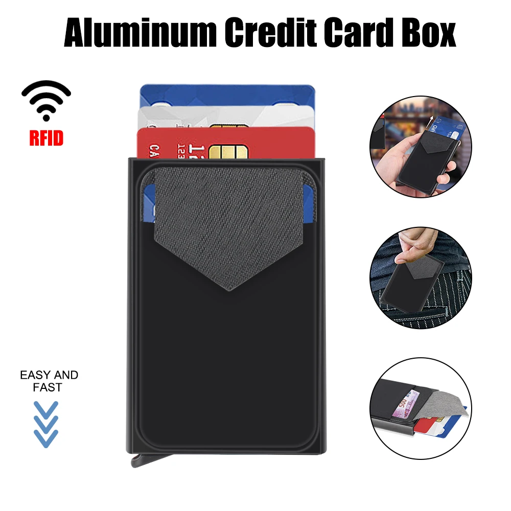 Aluminum Credit Card Box RFID Wallet ID Card Credit Card Holder Ultrathin Automatic Pop With Elasticity Back Pouch