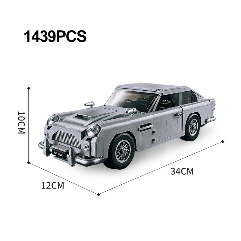 Décennie s de construction techniques James Bond DB5, modèle de maison de voiture classique, assemblage de véhicules, briques jouets, cadeau pour