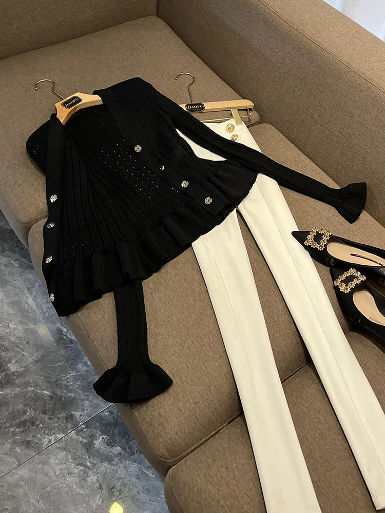 

Трикотаж с эффектом похудения V-Ne Diamond с декоративными пуговицами Bla Long Sve Faionable Top Женский свитер премиум-класса