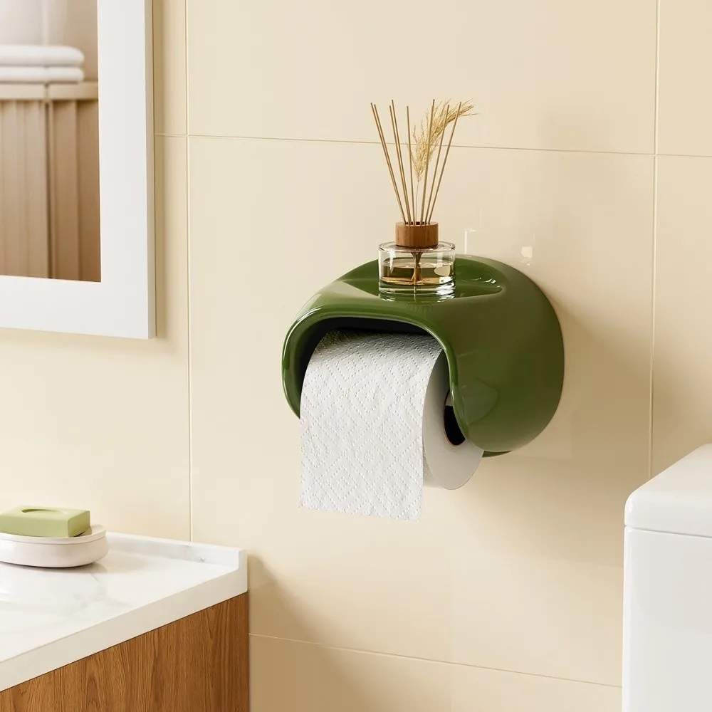Storage Rack No Punching Bathroom Roll Holder Waterproof Wall Mounted Toilet Tissue Box Vintage Plastic Roll Paper Tube Restroom