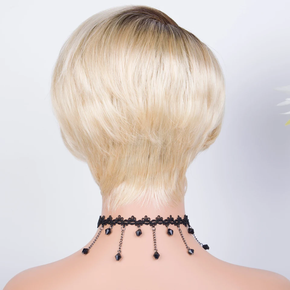 Lekker 613 Blonde Short Pixie Cut Straight 100% Human Hair Side Part Lace Wigs For Women Brazilian Remy Hair Glueless Clearance