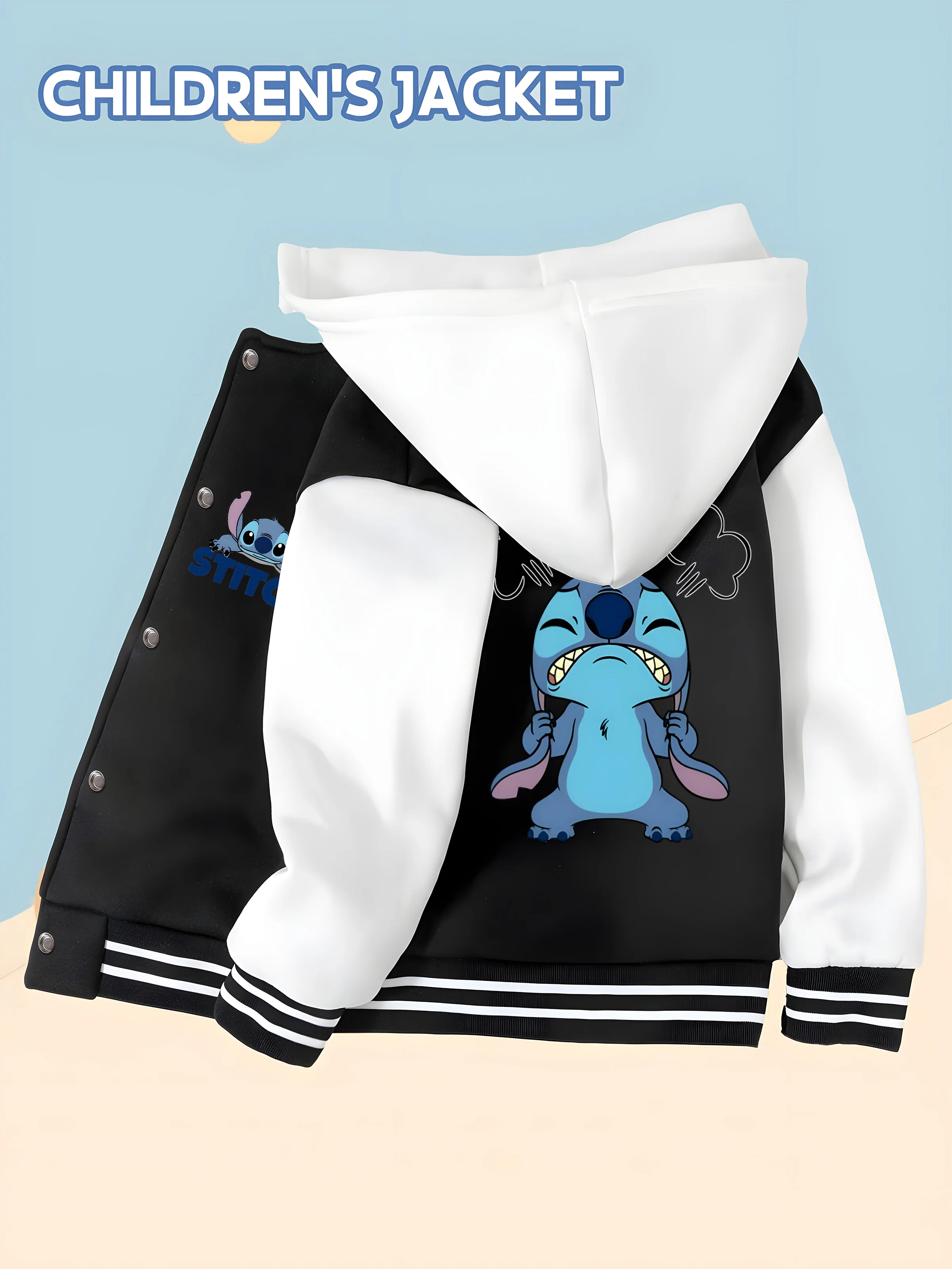 

MINISO Disney Angry Stitch Baseball Jacket for Boys - Double-sided funny Stitch expression, soft fabric, casual and versatile