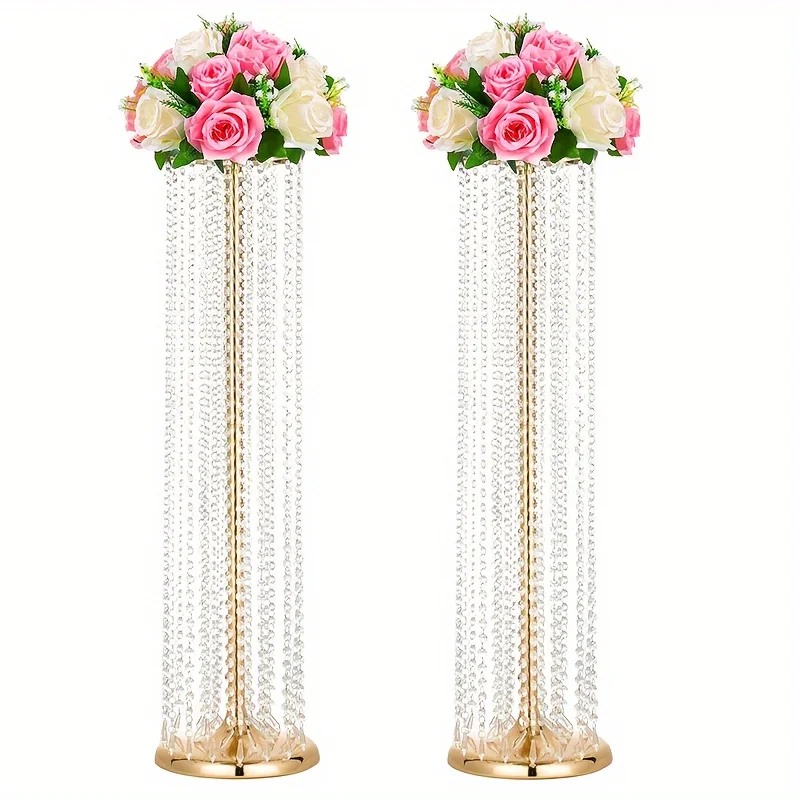 2 Pieces 35.43 Inch Tall Metal Vases, Crystal Flower Stands, Elegant Wedding Centerpiece Decorations, Party Christmas Halloween