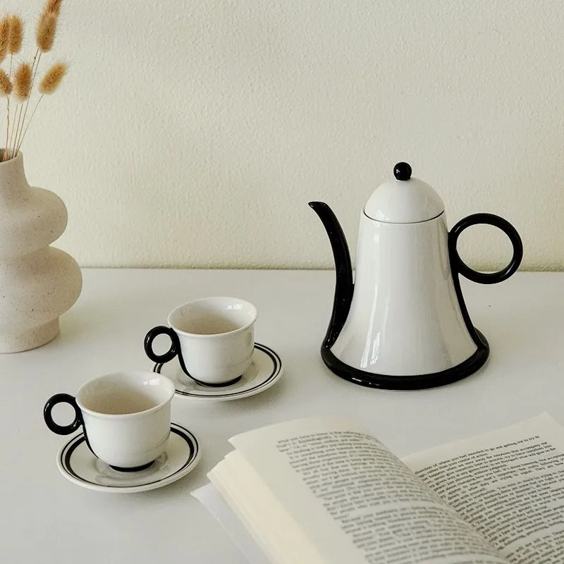 Simple cream style ceramic teapot set, exquisite afternoon teapot for home use, ceramic material underglaze color gift