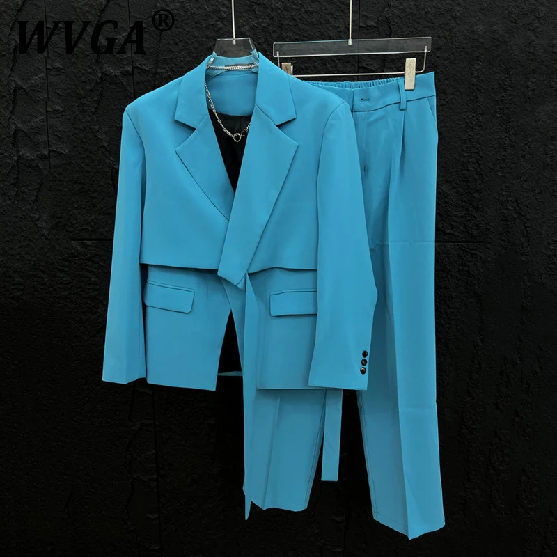 

WVGA Spring Autumn New Men's Tide Techwear Niche Loose Chic Casual Blazer Personality Trendy Suit Pants Two-Piece Sets Ins W7437