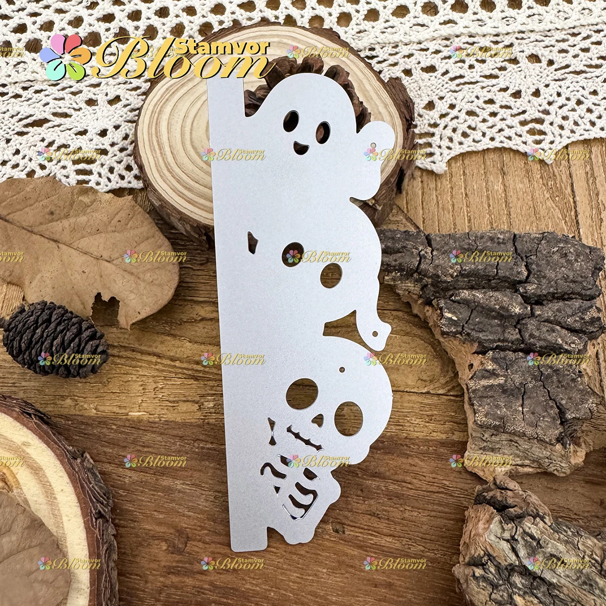 Original Niedliche Halloween-Geister-, Totenkopf- und Mumien-Stanzformen mit halbgeschnittenem Rand für Metallstanzungen, Scrapbooking und dekorative Prägung – Detail 5