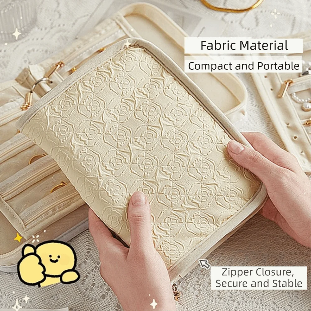 

Fashion Travel Jewelry Organizer Large Capacity Rose Pattern Jewelry Display Case Delicate Durable Jewelry Storage Bag