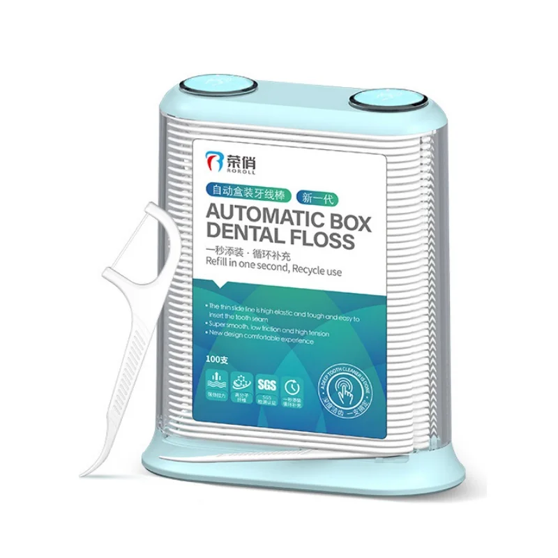 100 Pcs/Box Dental Floss Picks Dispenser Automatic Pop-Up Organiser Case with Flossers for Clean Teeth Floss Sticks Toothpick