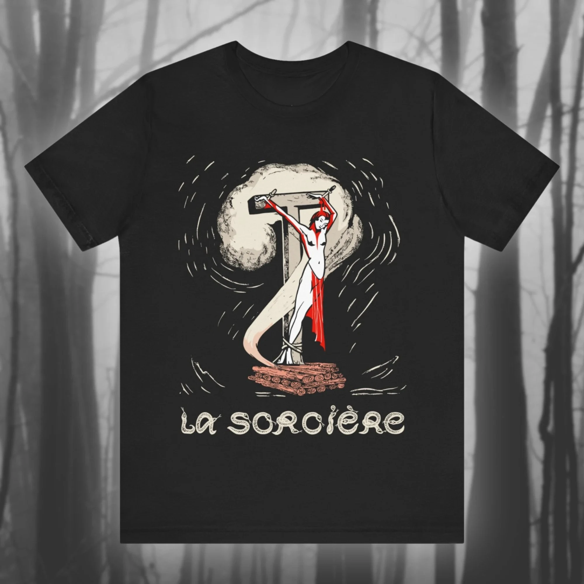 La Sorciere Vintage Voodoo T-shirt Mystery T-shirt Horror T-shirt Witch Gothic Fashion Ghost Unisex Jersey Short-sleeved T-shirt