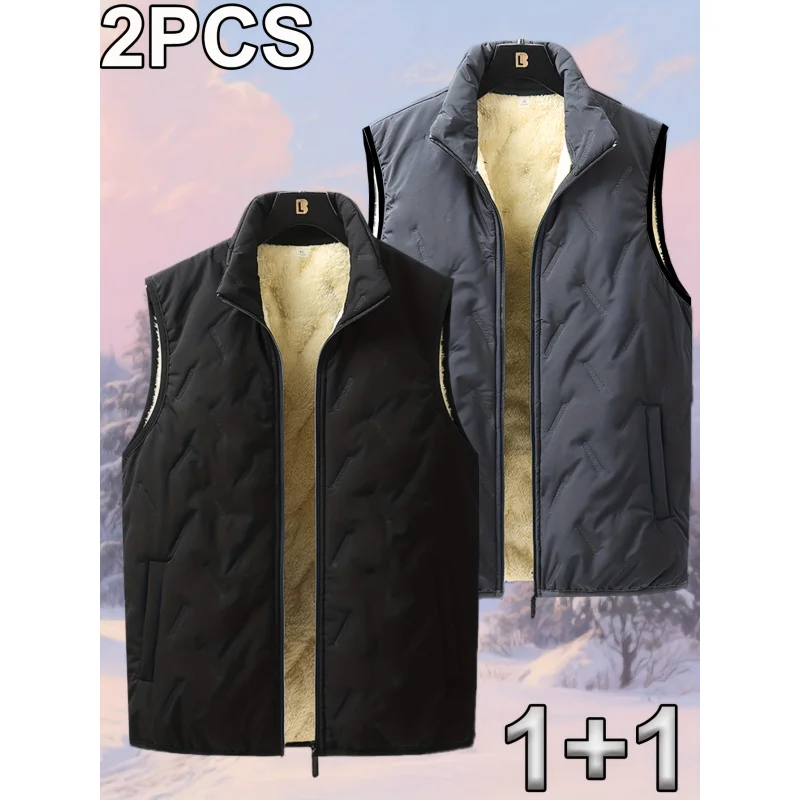 

Autumn and Winter Fashion Men's Cotton Casual Multifunctional Plus Size Warm Standing Vest Sleeveless Top Collar Best Biker Duck