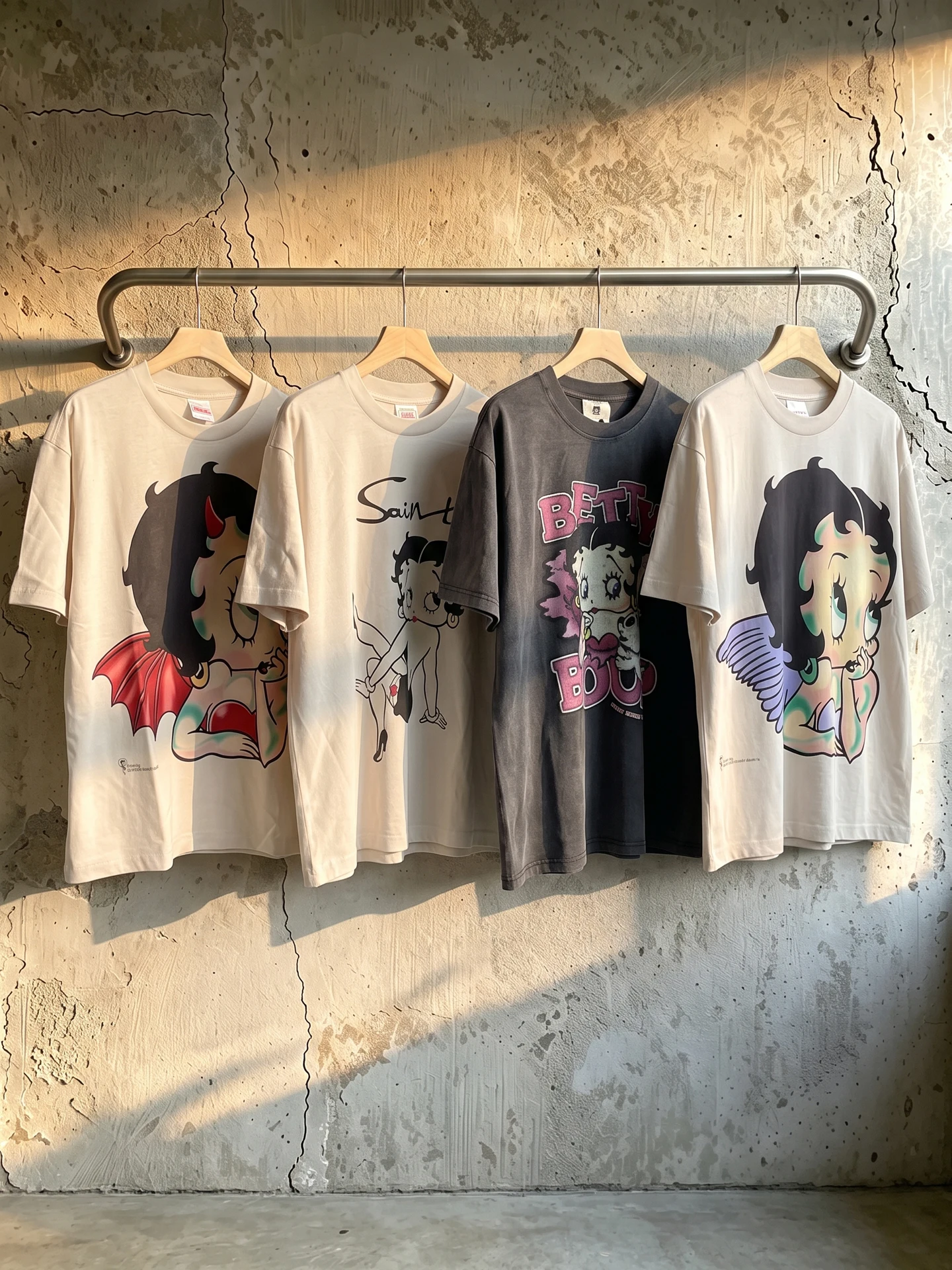 Washed Vintage Loose American Style Short Sleeve T-Shirt Unisex Trendy Betty Breathable Sweat Absorbent Wear Resistant Cotton