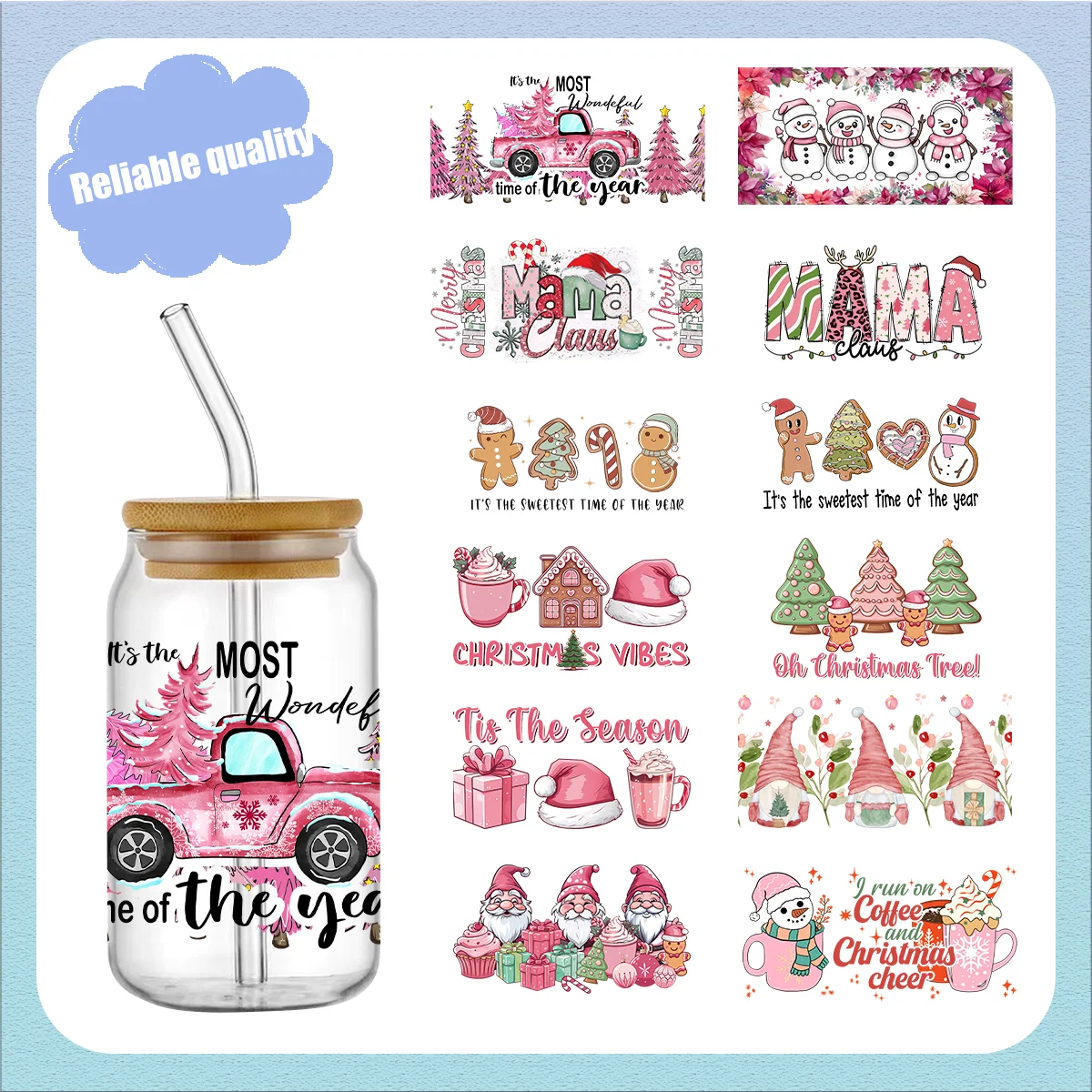

16oz Glasses Cups 3D UV Decals Strong Waterproof Custom Decals High Temperature Resistance Can Custom bulk dtf wraps Stickers