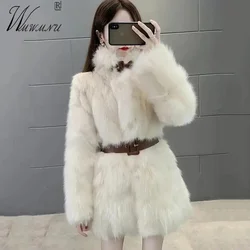 Snow Wear Luxury Faux Fox Fur Coat Thicken Warm Slim Belt Winter Overcoats Women Korean Fashion Furs Jacket Plush Chaquetas