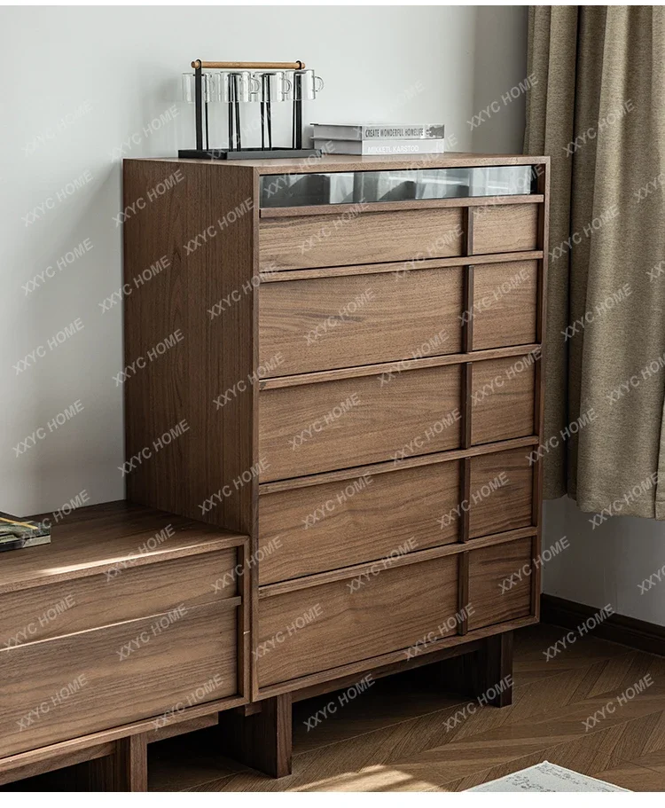 

Bone line antique solid wood chest living room TV black walnut bedroom bedside storage