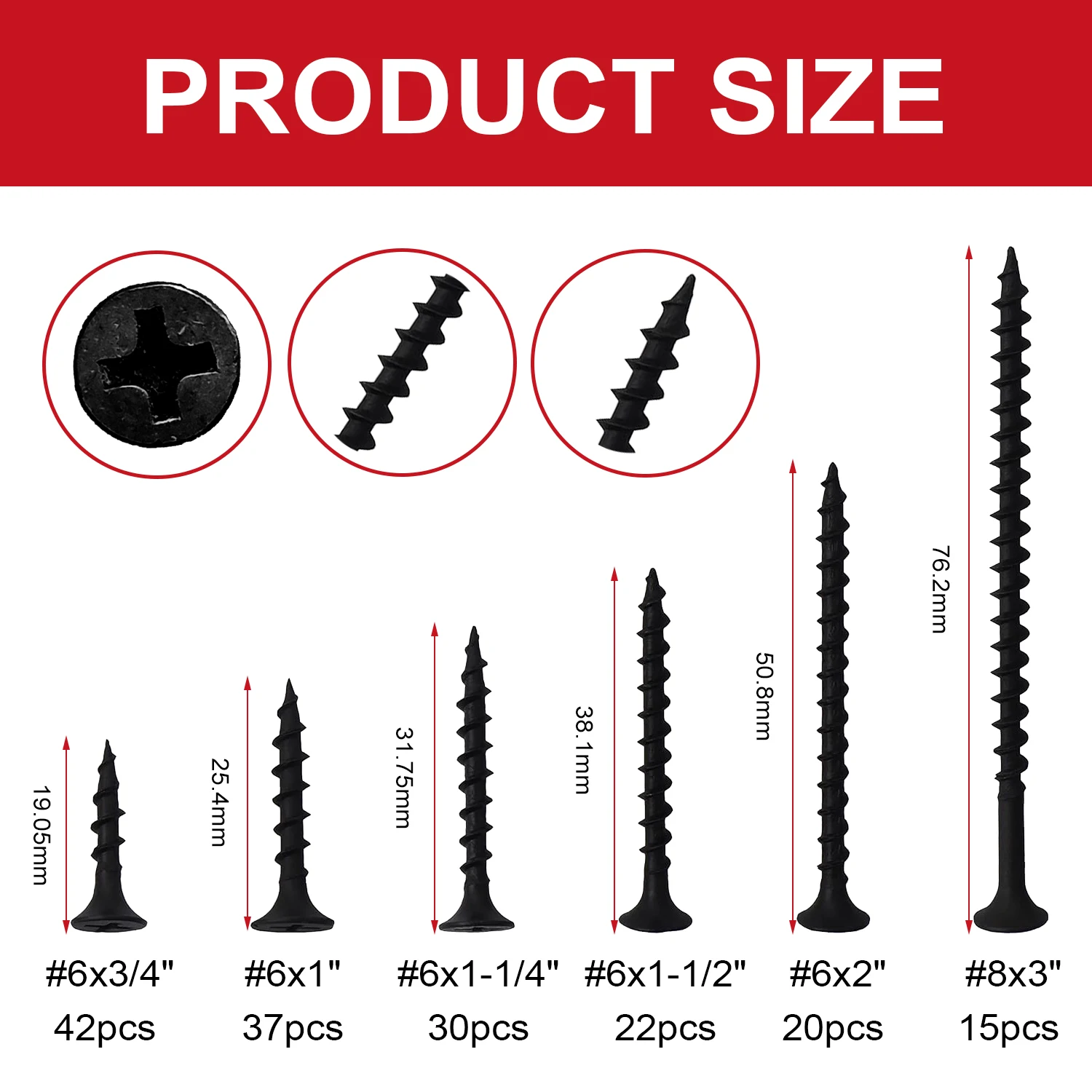 High Durometer Wood Screw Assortment Kit, 166 pcs, Phillips Screwdriver Flat Head, Wood Screws, Drywall Screws, Assorted Screws