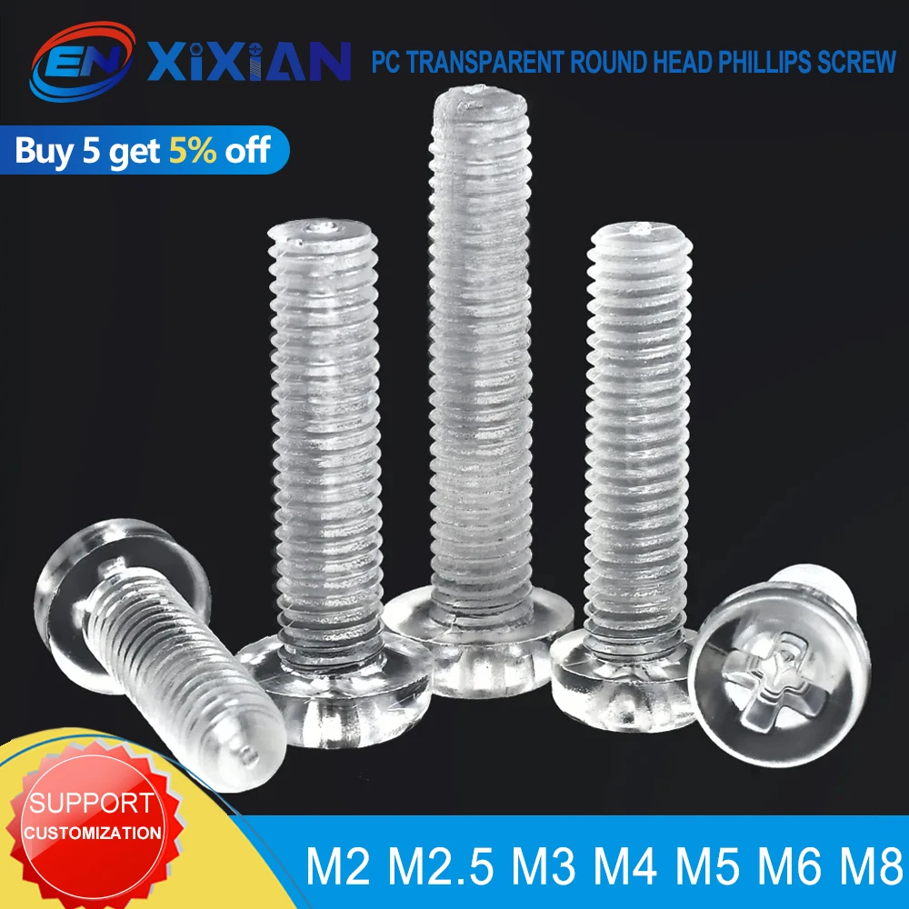 Vis à tête ronde transparente M2M2.5M M4M5M6M8 en PC, vis isolantes en PMMA transparent pour l'électronique et les vitrines LED