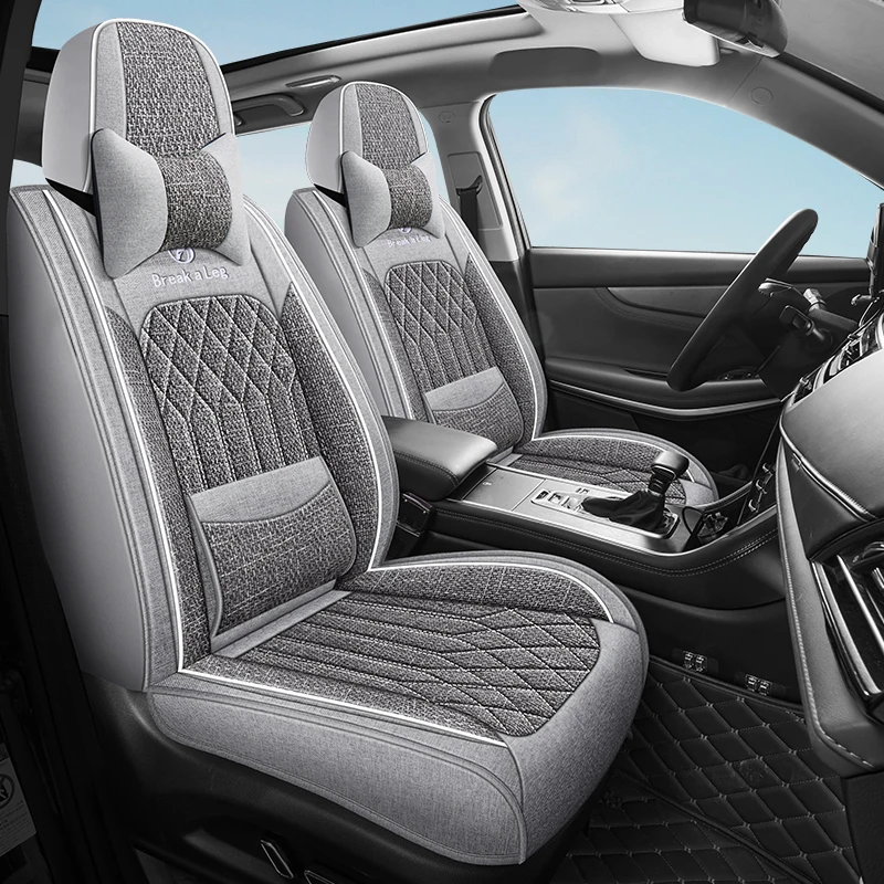 (Comfort Edition) Front Double Seat, with 2 Comfortable Headrests, Universal Linen Full-Cover Car Seat Cover, Breathable, Comfortable, and Wear-Resistant, Suitable for All Seasons, Fits the Seat Well, with 3D Wing Support, Comes with Fixed Lumbar Support, Enhances Your Driving Experience, Features a Storage Pocket, Convenient Storage, Available in 3 Colors, Suitable for Various Models Such as Sedans, Suvs, Trucks, Etc