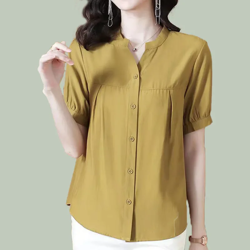 فضفاض المرأة الصيف irt ort Sve ميدي V-ne بلوزة شيفون التخسيس حجم كبير Faionable أمي بلوزة Busin عادية Sle #3