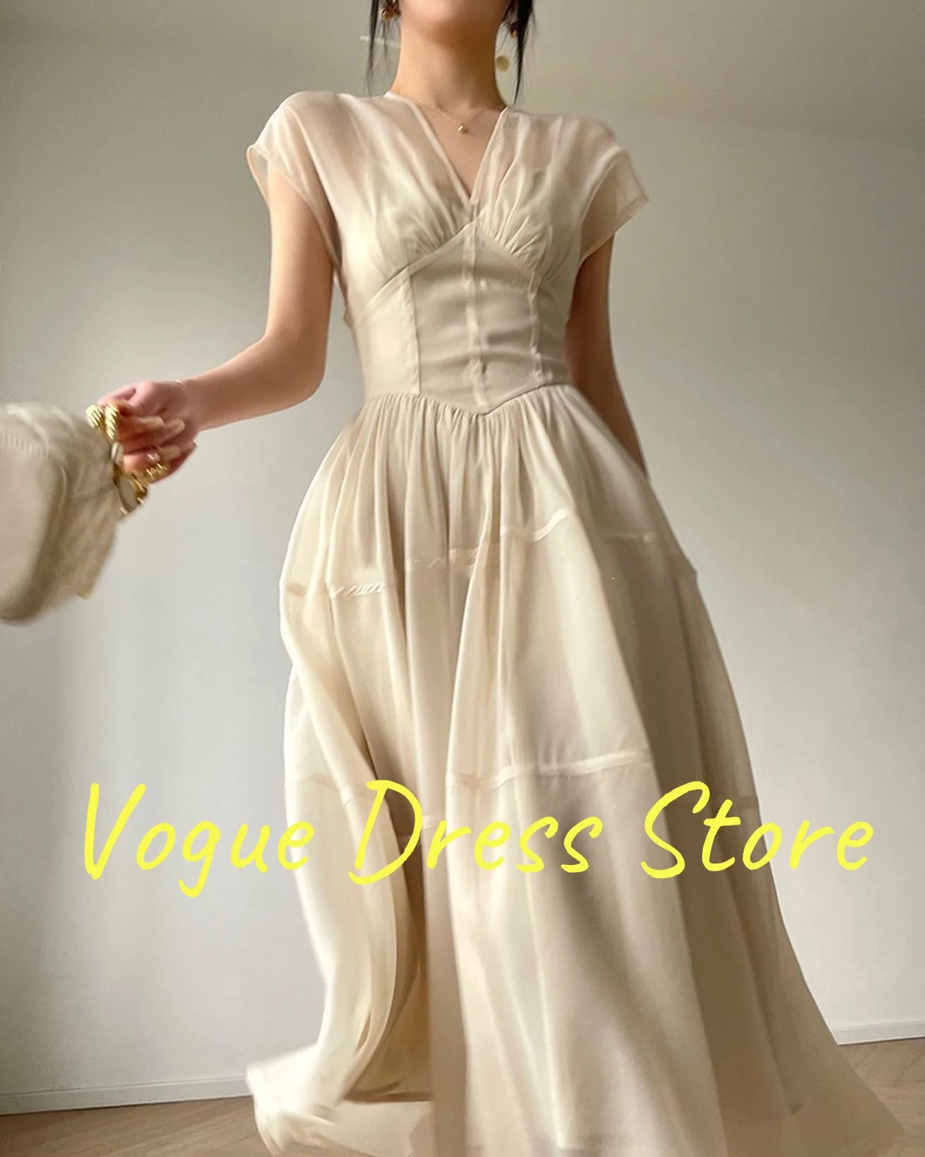 맞춤형 섬세한 Organza 이브닝 드레스 기질 반팔 v 넥 연예인 가운 맞춤 제작 특별 행사