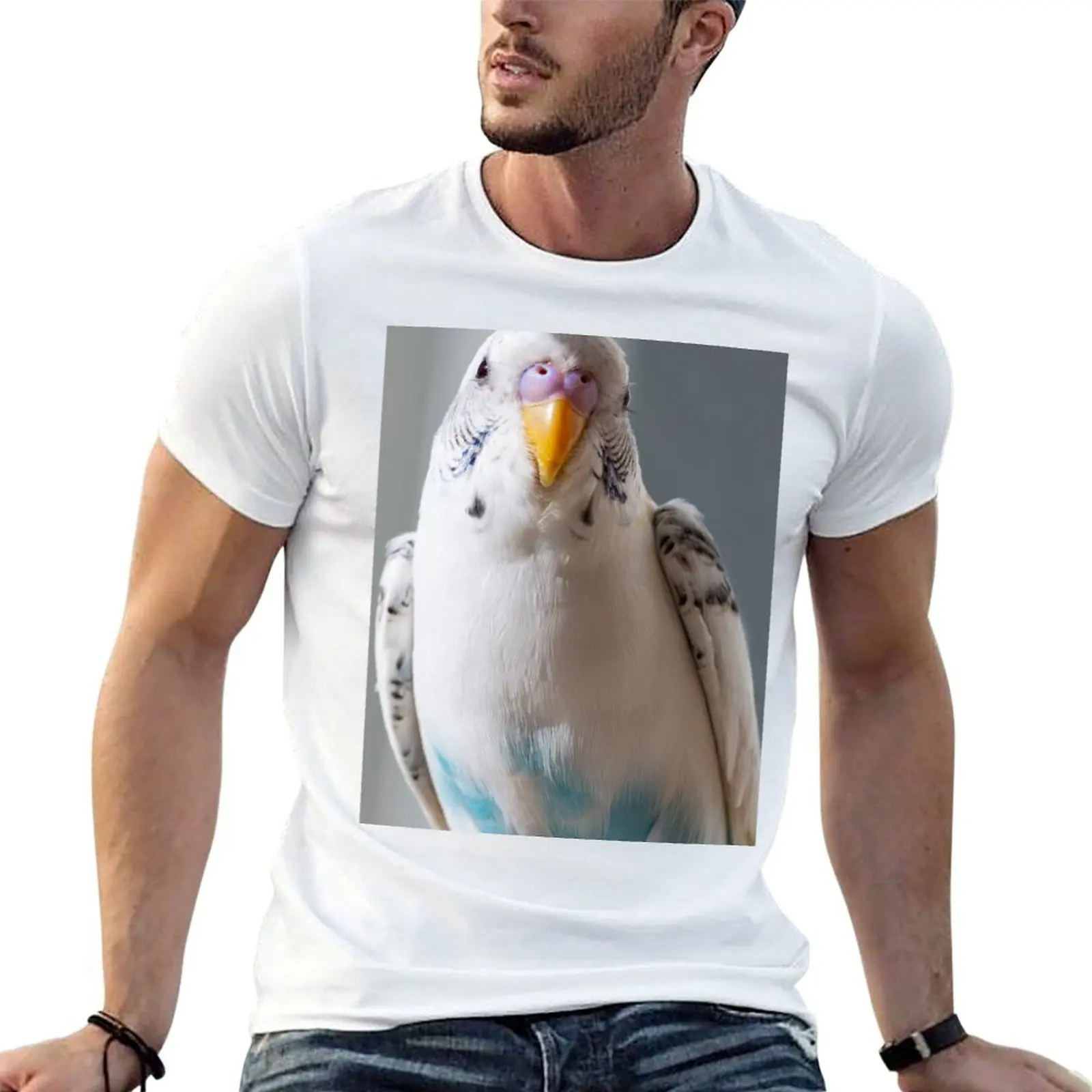 White and Blue Parakeet T-Shirt t shirt for man cotton tshirt 100% t shirts with prints T-shirt