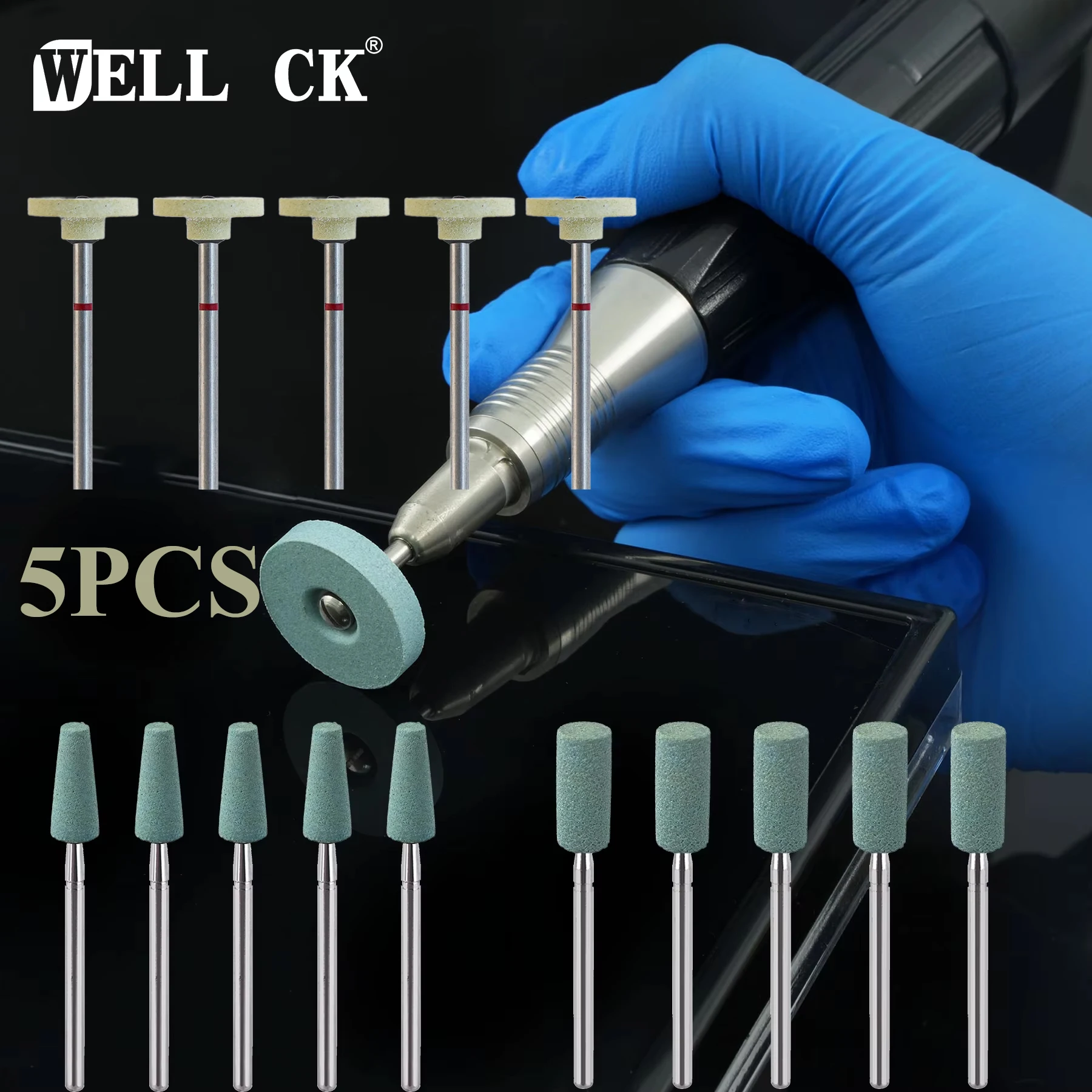 5pcs Dental Ceramic Polishing Head Diamond Grinding Head Stone Zirconia Ceramics Emax Crowns Grinder Quick Polishing Burs