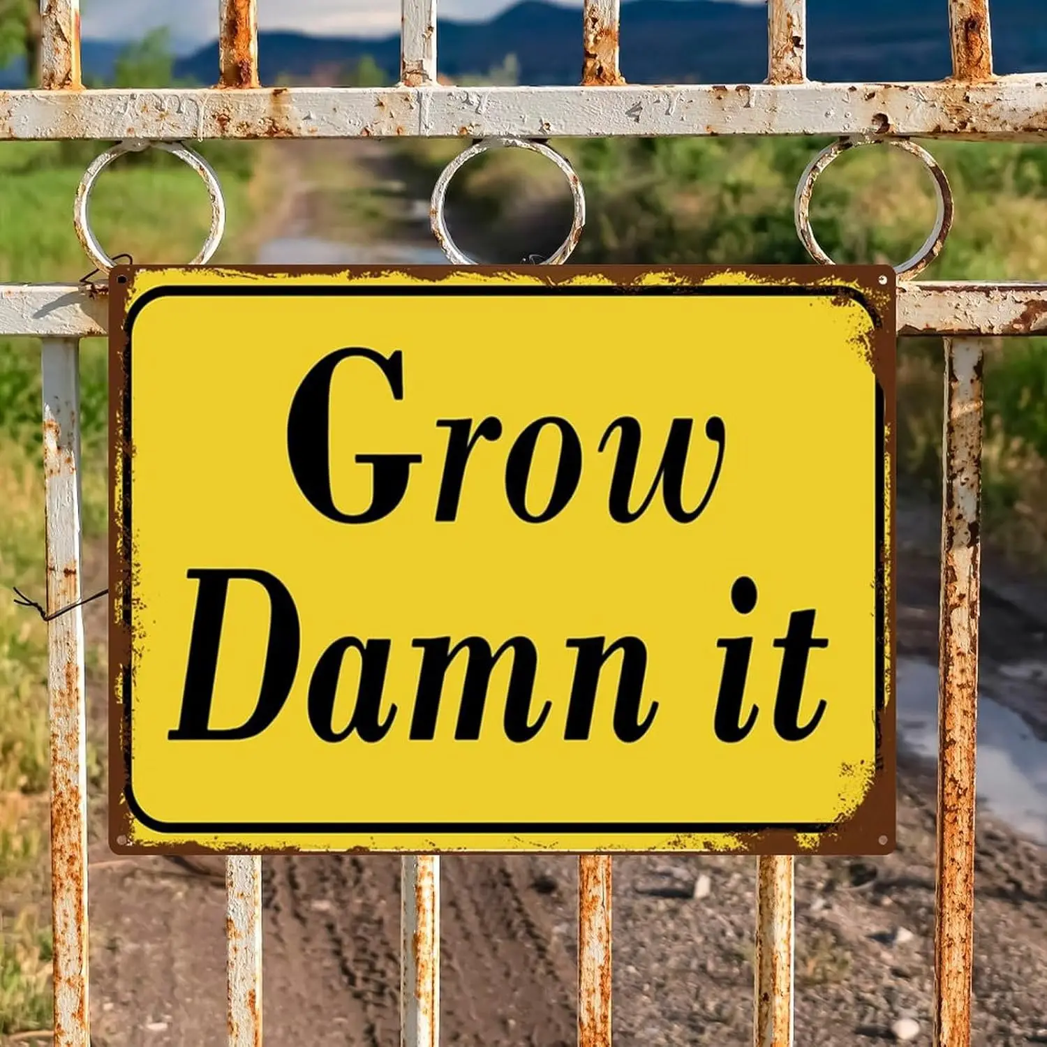 Grow Damn It Sign, Garden Signs Outdoor, Easy Mounting Security Metal Tin Sign Weather-Proof 16x12 Inch, Modern Wall for La