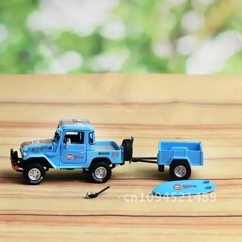 RM 1:64 Cooluze Gulf FJ40 pickup truck with trailer skateboard model