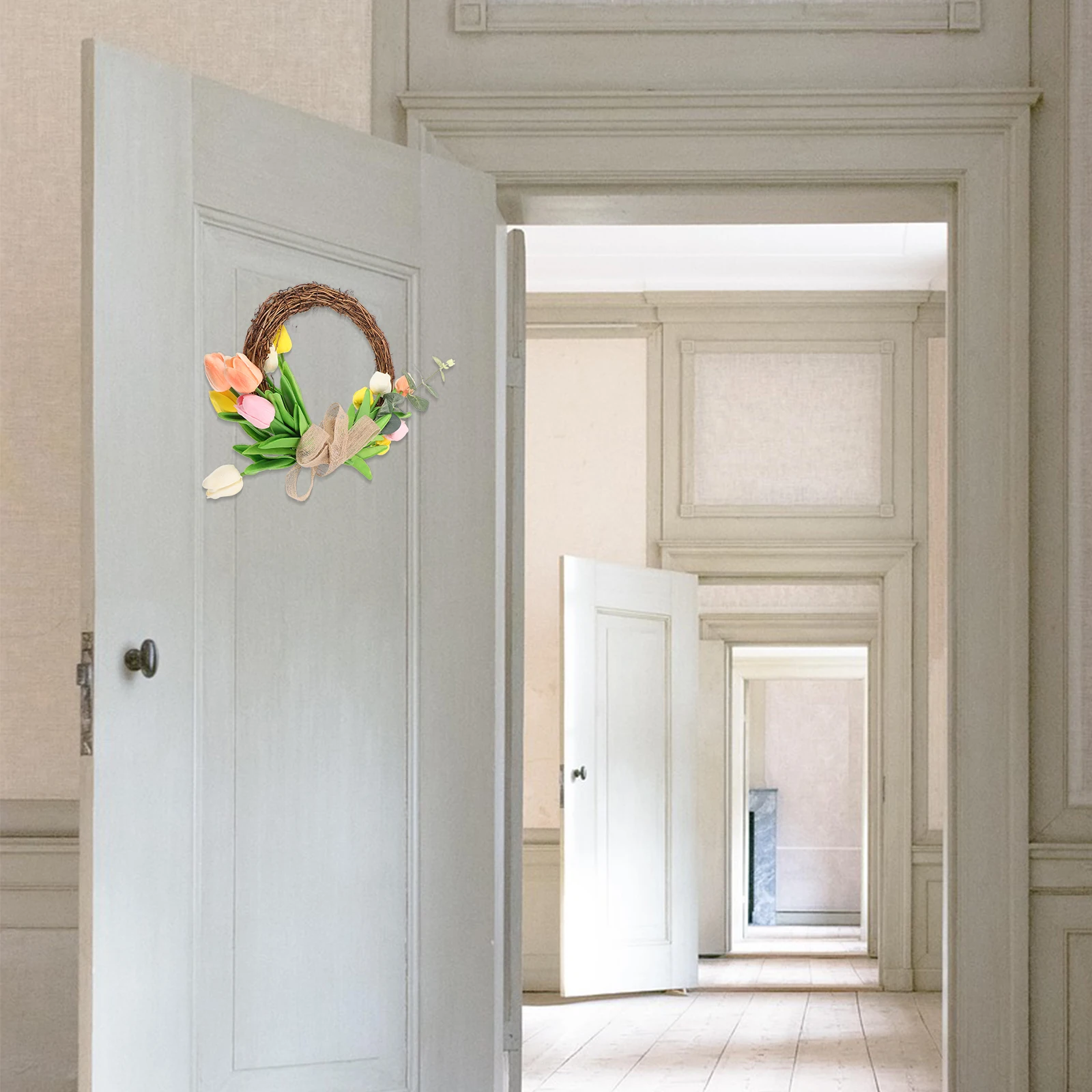 

Artificial Flower Wreath Rattan Door Hanging Garland Farmhouse Style Easter Front Door Wreath Fake Wall Decor