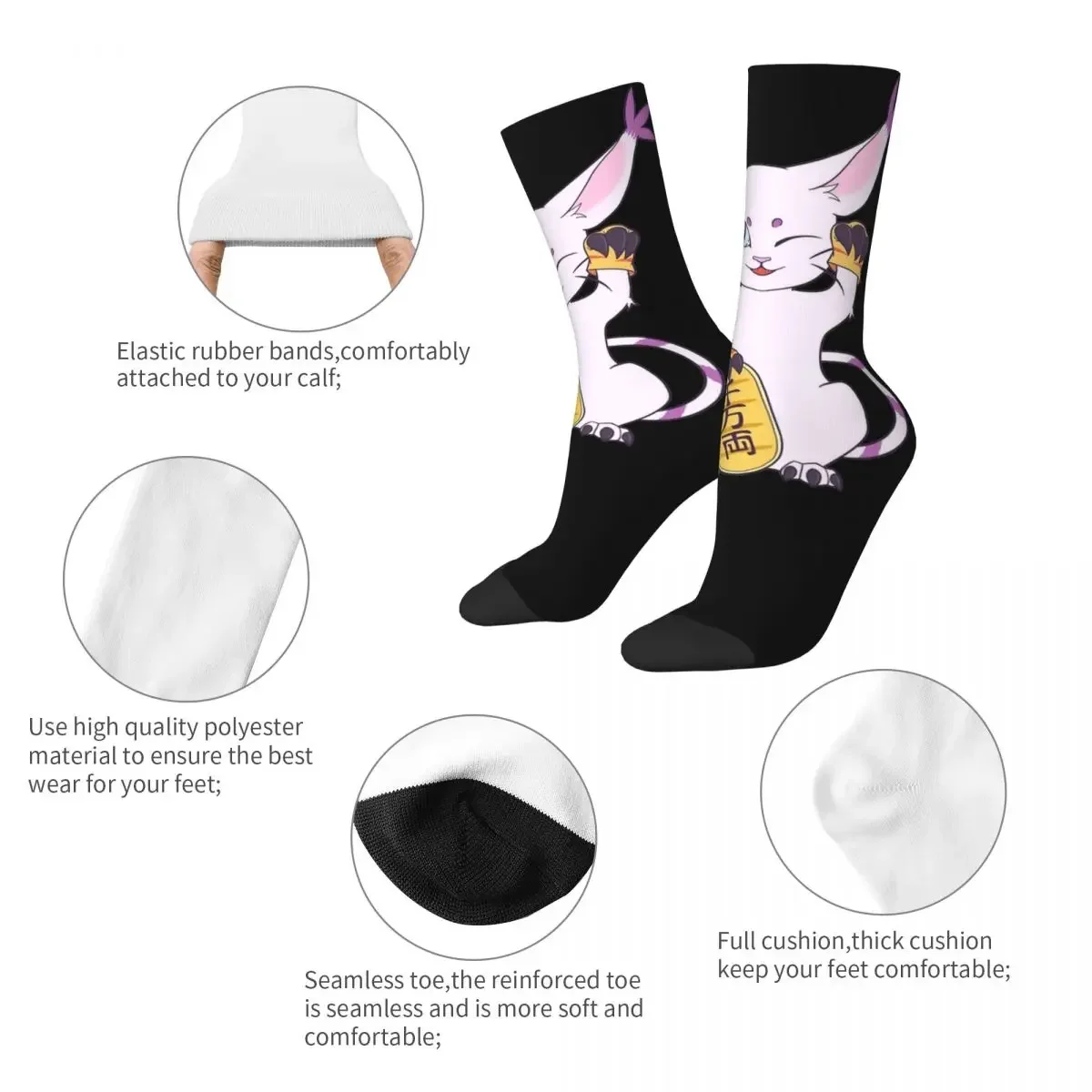 Lucky Cat Gatomon Stuff Socks Cozy Lovely Sport Crew Socks Warm for Men's Wonderful Gifts