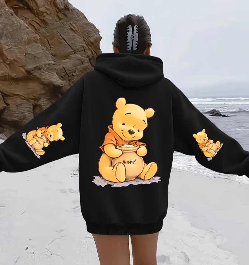 

Potdemiel Winnie-the-Pooh Women Hooded Sweatshirt Cozy Winter Pullover with Pooh Tigger Graphic Soft Beige Sweater Birthday