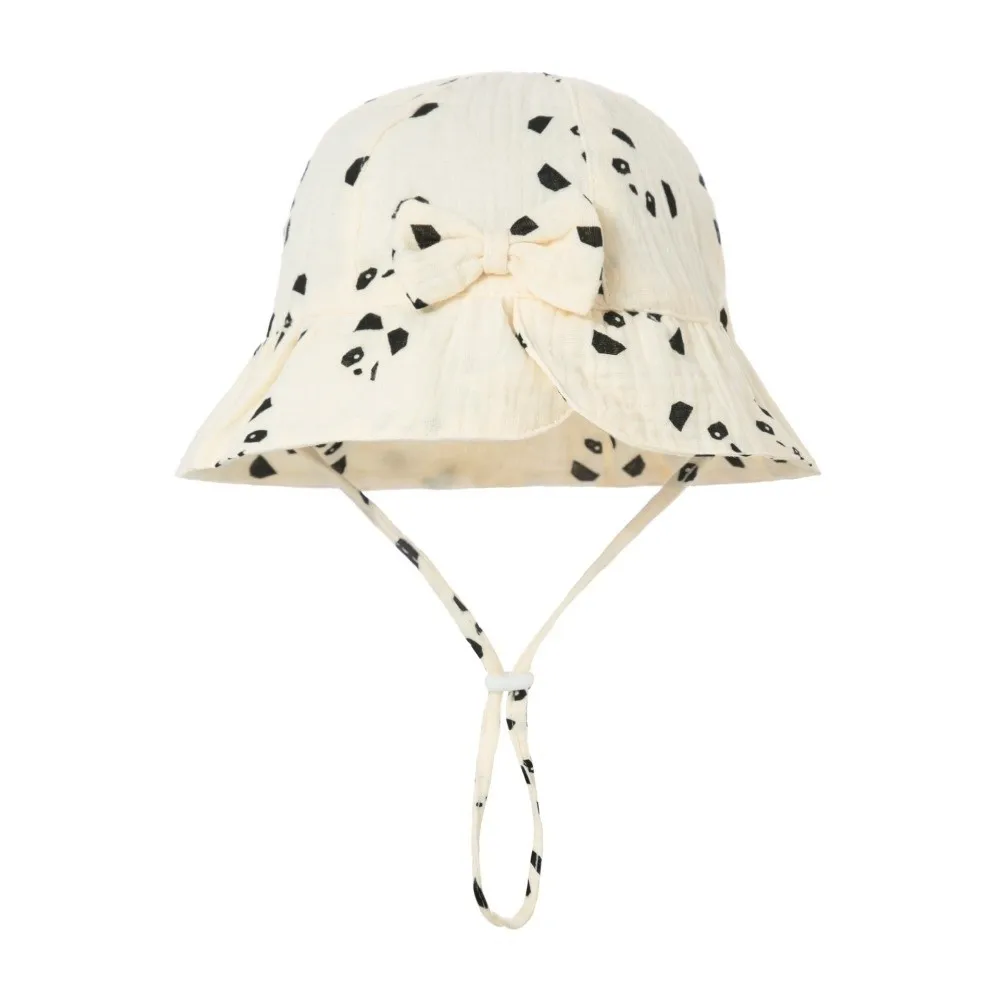 Neuer dünner Fischerhut mit niedlicher Schleife, verstellbarer Sonnenhut, bedruckte Bucket Cap für Frühling und Sommer