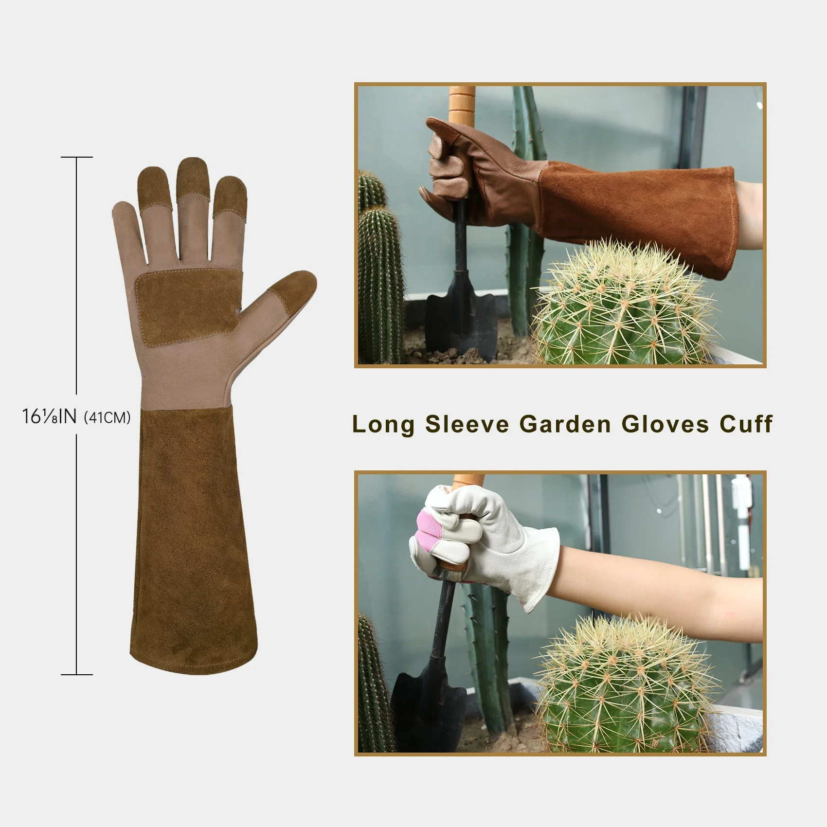 HANDLANDY Long Gardening Gloves for Men & Women, Pigskin Leather Rose Pruning Gloves- Breathable & Durable Gauntlet Gloves