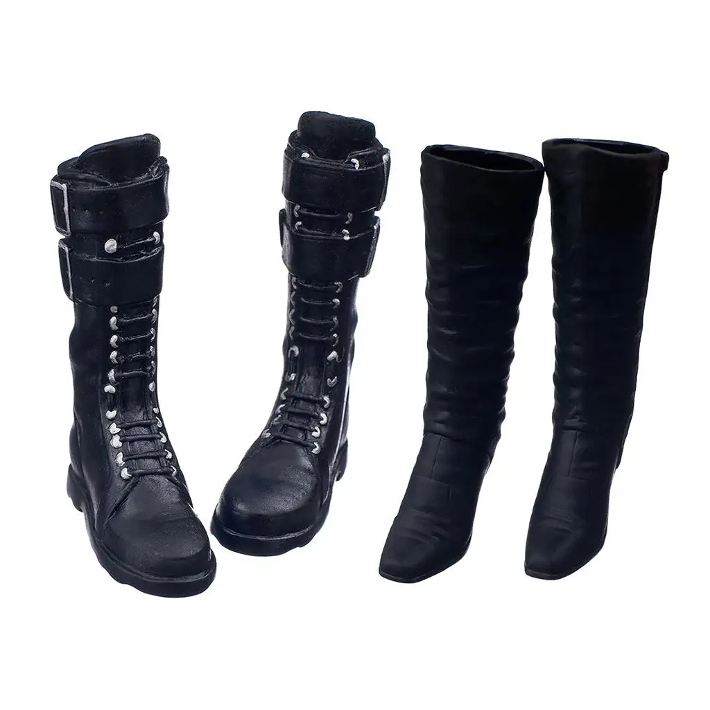 2x 1:6th Long Boots Black High Heels for Action Body Figure Doll Toy Accessories