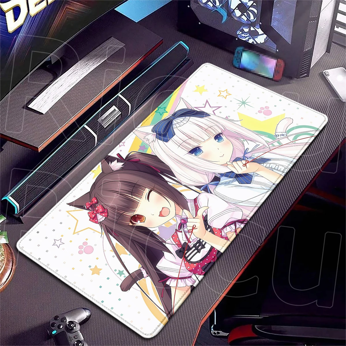 HD-Druck Nekopara Mauspads, verschleißfest, waschbar, Mauspad, Schreibtischunterlage, Business, Büro, Zuhause, Laptop, Setup-Zubehör, Spielmatte – Detail 10