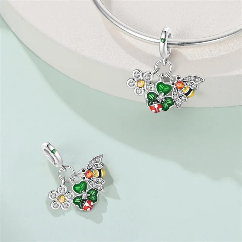 

New 925 Sterling Silver Bee Flower Charms Pendant Fit Original Bracelet DIY Women Exquisite Birthday Anniversary Jewelry Gifts