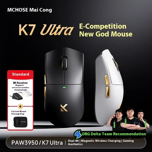 Ratón para juegos ultraligero MCHOSE K7, inalámbrico Esports 8K con carga magnética, sensor PAW3950