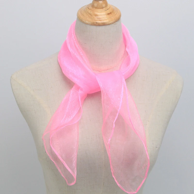 60cm Silk Satin Hair Scarf Chiffon Neckerchief Sunscreen Small Muffler Hijabs Head Neck Shawls Candy Color Square Scarf Soft