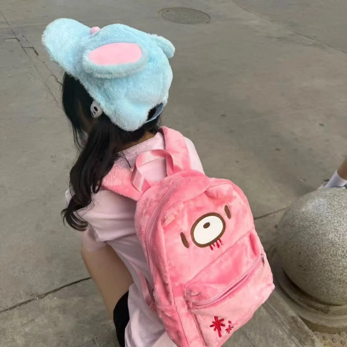 Y2K Pink Plush Bear Backpack Kawaii Creepy Cute Doll Bag Goth Punk Stuffed Animal Rucksack Women Girls Harajuku Streetwear Gift
