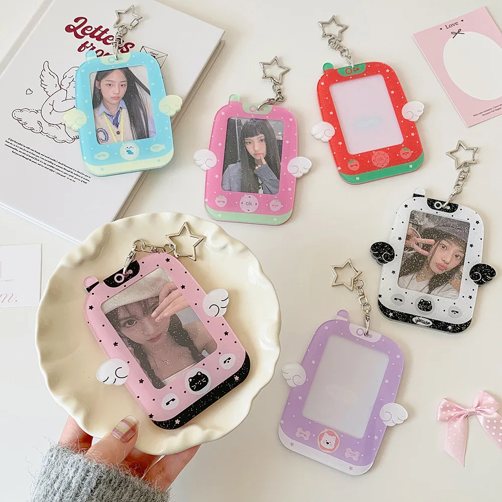 Porta Tarjetas con Forma de Teléfono de Dibujos Animados, 3 Pulgadas, con Cordón, para Identificación de Estudiante, Porta Fotos Polaroid, Porta Tarjetas de Fan