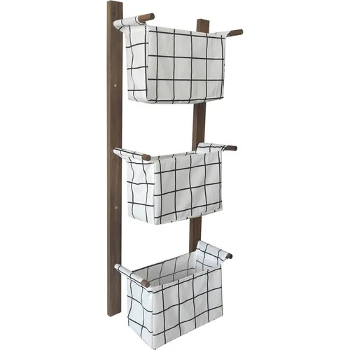 Vip Home Concept Fabric Basket Wooden Organizer 3 Layer (White Board) Bathroom kitchen Organizer