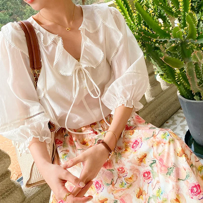

Summer New2025Women's Clothing Gentle Tencel Shirt Female French Style Design Socialite Temperament Shirt Female Lady