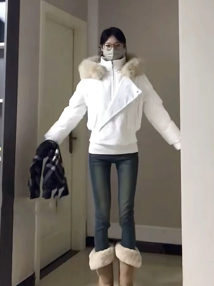 Veste bouffante courte à capuche blanche pour femme, manteaux chauds épais, épais, Design de mode Harajuku, vêtements décontractés, nouvelle collection hiver 2025, Y2k