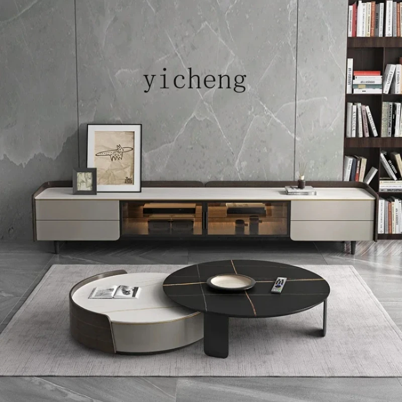 

XL Stone Plate Coffee Table round Living Room Light Luxury Modern Tea Table Household Small Apartment