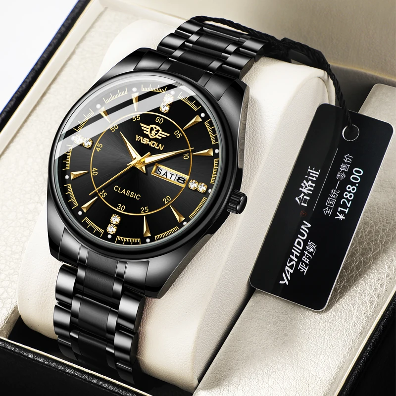 YASHIDUN Couple Watches Luxury Brand Waterproof Luminous Quartz Watch Stainless Steel Sport Watches Couple Watch Pair Set Gift