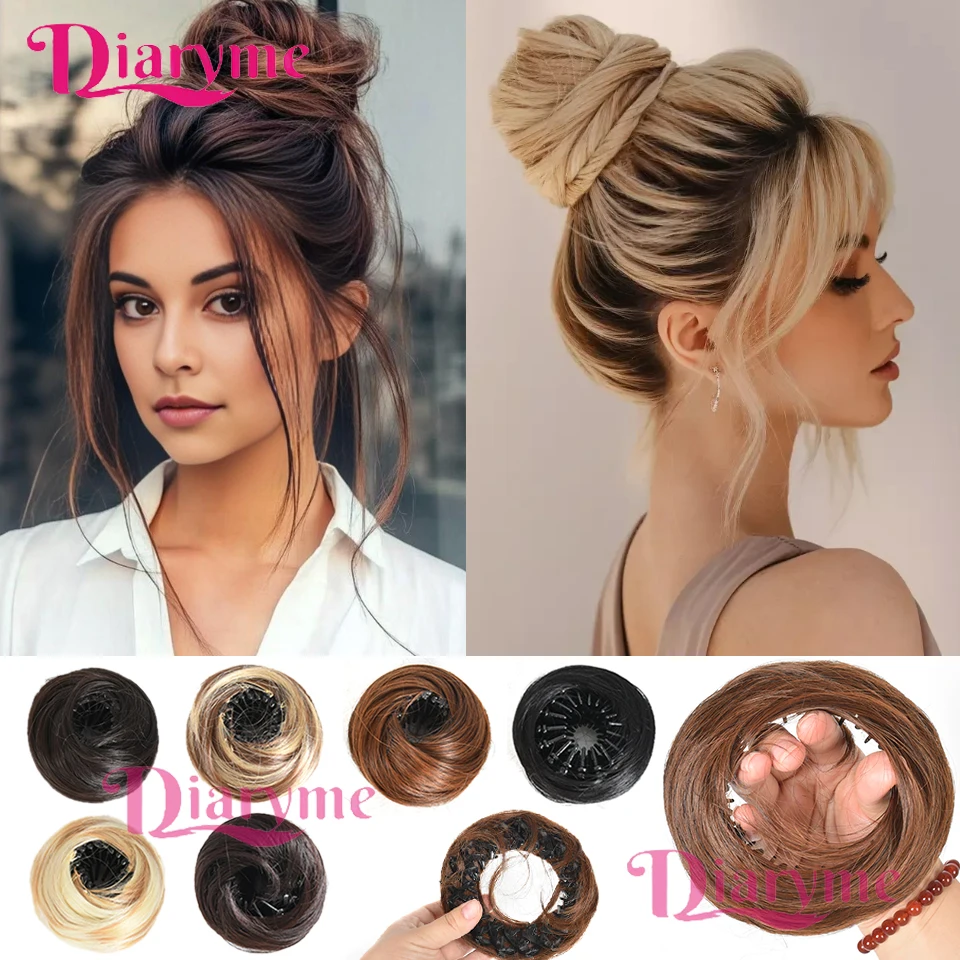

Synthetic Fluffy Straight Pill Head Bun Female Grab Clip Flower Bud Head Fluffy Pan Hair Wig Bag Extension for Women Black Brown