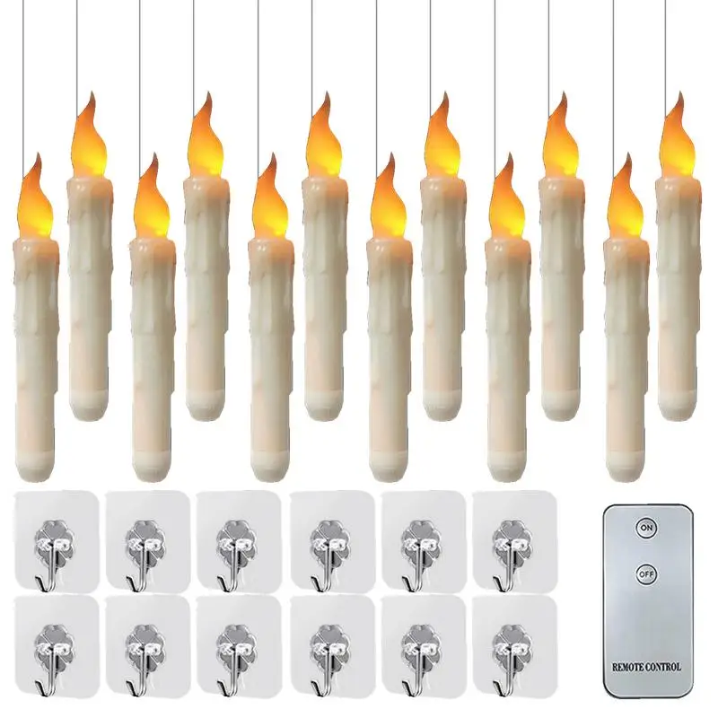 

Floating Taper Candles 12X Flameless Flickering LED Taper Candle With Remote Battery Operated Candlesticks For Theme Party