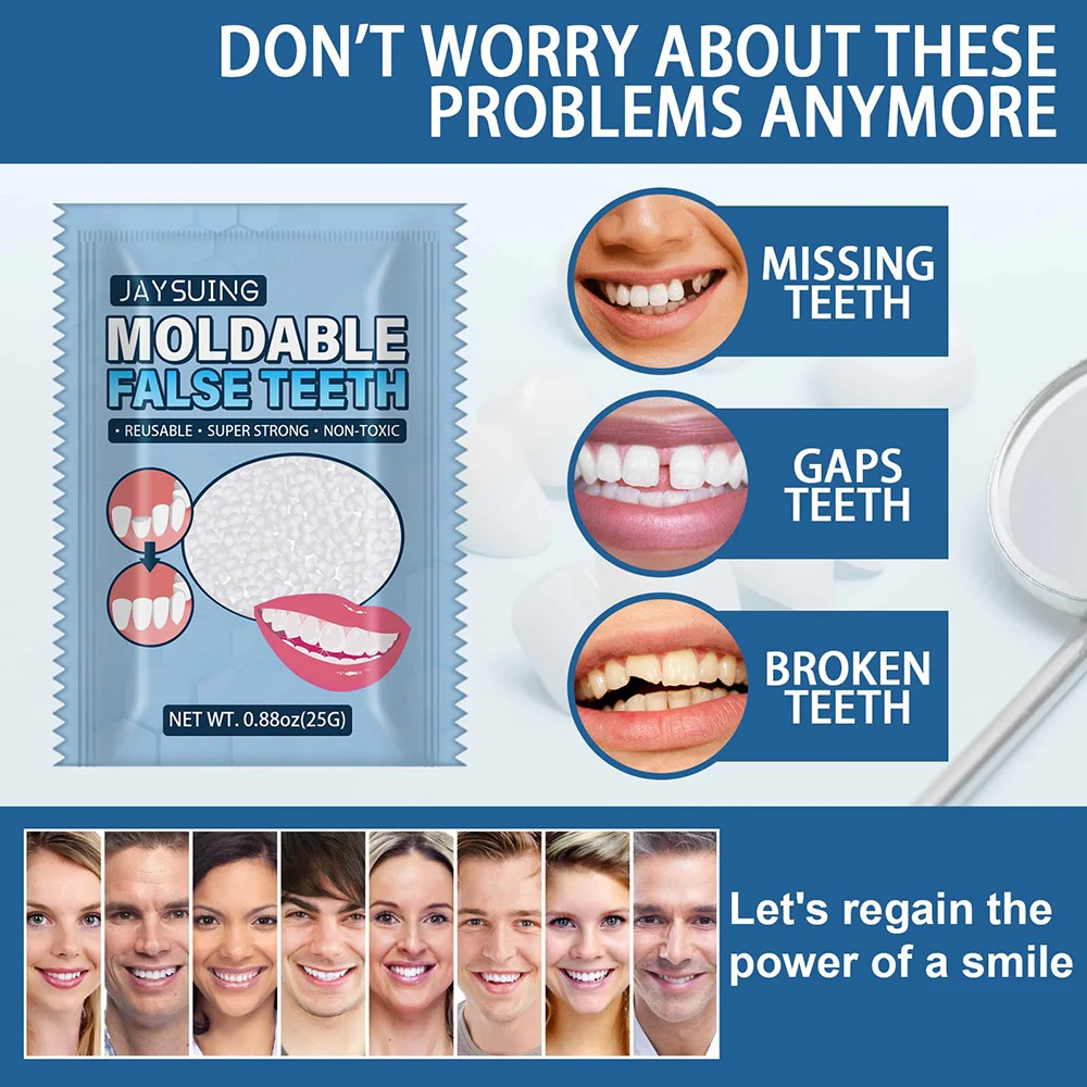 Moldable False Teeth FalsTemporary Tooth Repair Restoration Teeth Gaps Missing Broken Tooth Filling Reusable Non-toxic