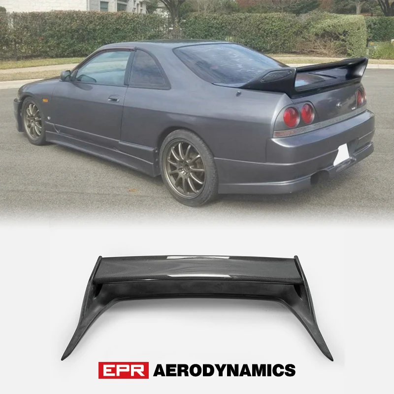 For Nissan R33 Skyline GTR OE Style Carbon Glossy Finished&FRP Fiber Unpainted Rear Spoiler Wing Exterior Accessories Body kits